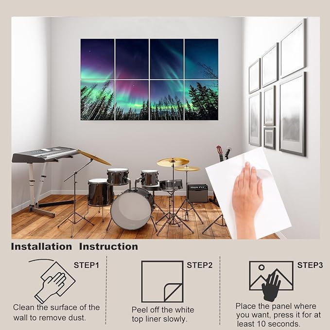 HONORIA 8 Pack Art Acoustic Panels 48X32Inches Sound Absorbing Panels,Self-adhesive Soundproof Wall Panels,Decorative Acoustical Wall Panels,Acoustic Treatment for Home Office&Recording Studio