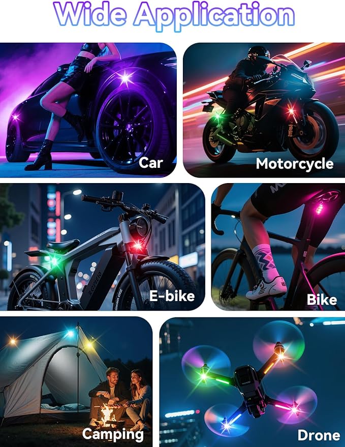 Asunder 4PCS Upgraded 500mAh Wireless LED Strobe Lights with Remote,8-Color Waterproof Rechargeable Emergency Lights with 11 High-Brightness LEDs for Cars,Motorcycles,Bikes,Drones&Aircraft