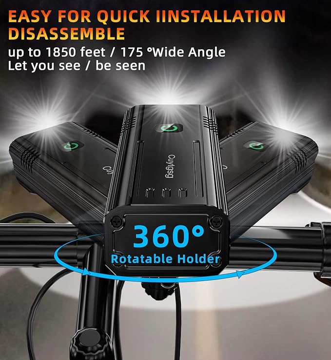 2026 Lumen Bike Lights,Super Bright 6 LED Rechargeable Bicycle Light,10 Mode Headlight Taillight,360°Rotatable Brackt,Aluminum Waterproof Light,Runtime 48+ hrs,Shockproof for Road,Mountain