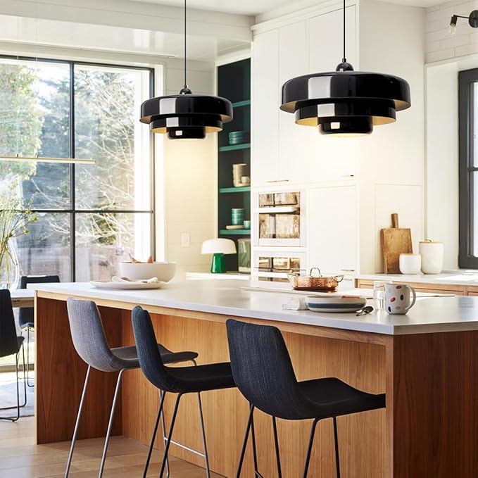 2-Pack Black Pendant Lights, Adjustable Industrial Farmhouse Hanging Lamps for Kitchen Island Over Sink, Dining Room, Hallway, Entryway Ceiling Light Fixtures