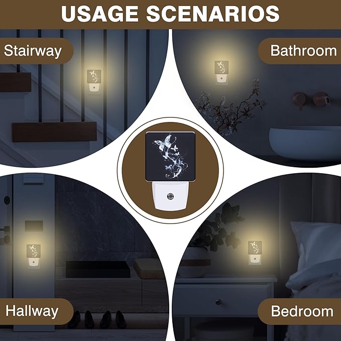 Night Light Glowing Butterflies Night Lights Plug into Wall Smart Dusk to Dawn Sensor 0.5W Energy Efficient Led Lamp for Men Women Bedroom Bathroom Hallway Stairway Decor