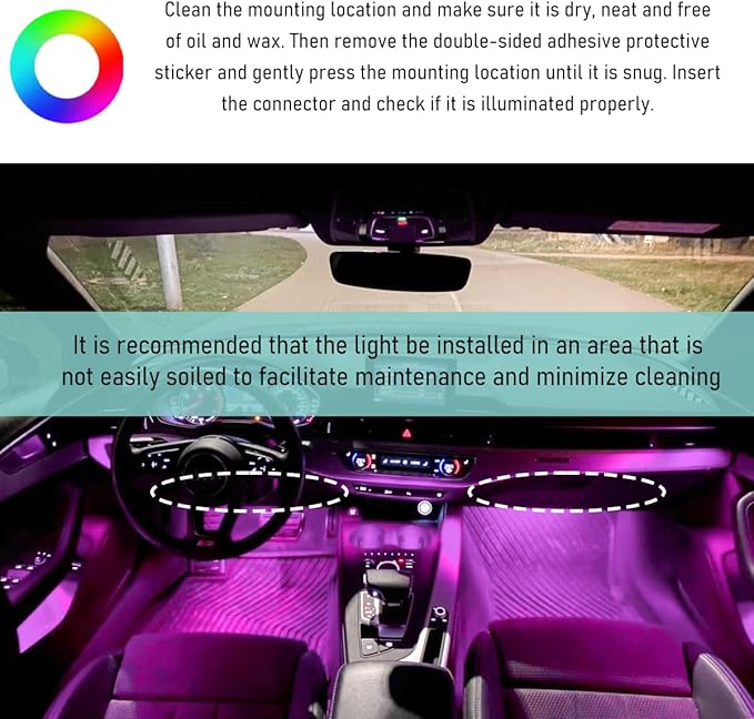 Car LED Strip Light, 24 LED Auto Interior Under Dash Atmosphere Lights with USB Port, Vehicle Decor Lamp Ambient Night Light Strip Lighting Kit, Universal Car Accessories (Purple)