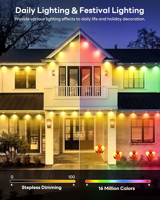 Pak Permanent Outdoor Lights, 50FT Smart RGB+IC LED Lights for House - IP67 Waterproof Eave Lights for Halloween, Christmas & Parties - DIY Multiple Scene Modes, Works with Alexa & Google Assistant