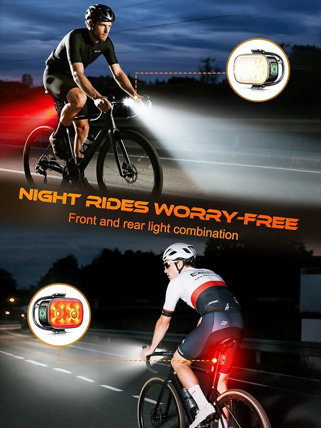 Bike Lights, Ultra-Slim USB-C Rechargeable Bike Lights Front and Back, 5+6 Lighting Modes & IP65 Waterproof, Super Bright Bicycle Light Set for Road Mountain Night Riding Cycling