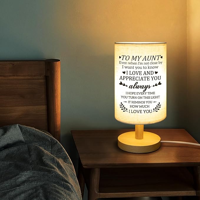 Gifts for Aunt from Niece, Aunt Mothers Day Birthday Gifts Fabric Lamp, Birthday Retirement Gifts for Aunt Table Lamp with Wooden Stand Unique Auntie Gifts