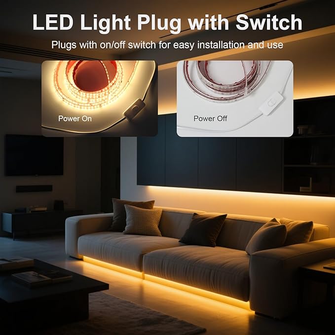 6.56 ft Flexible 110V LED Light Strip Outdoor Waterproof Rope Lights SMD 2835 240LEDs/m 6000K LED Tape Light 2M Cuttable Under Cabinet Lighting for Bedroom Indoor Outdoor Decor