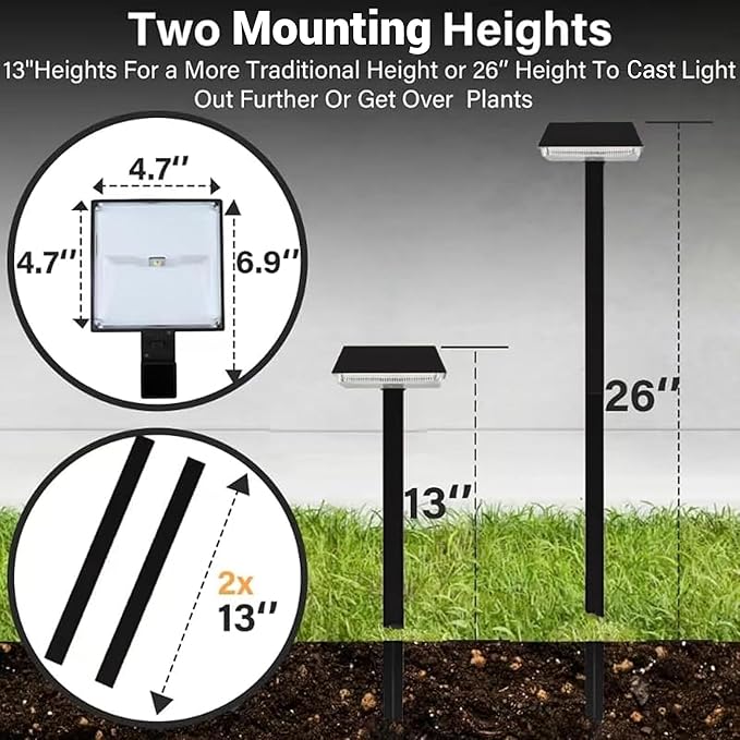 Bobcat Solar Pathway Lights Super Bright 300 lumens with 2-in-1 Warm White and Daylight Modes, Black LED Solar Lights Outdoor Waterproof for Path, Sidewalk, Driveway or Walk Way Light (6 Pack)