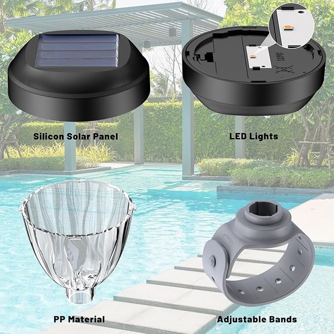 Solar Pool Lights for Above Ground Pools, LED Energy Saving Warm White Light, Waterproof for Frame Swimming Pools Night Accessories (6 Pcs)