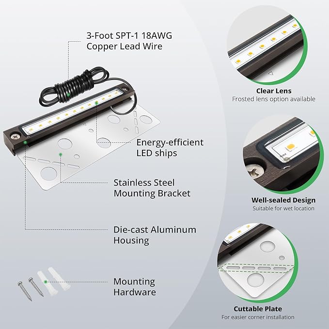 GKOLED 20 Pack 6.8 Inches LED Hardscape Lights, Low Voltage Retaining Wall Light Waterproof, 12V AC/DC Landscape Lighting, 1.5W 2700K, Classic Step Lights Outdoor, Die-cast Aluminum Housing