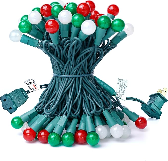BOHON Christmas Lights Outdoor 24FT 70 LED G15 Red White and Green Globe String Lights Plug in with Pastel Bulb Green Wire for Indoor Patio Xmas Tree Garland Wreath Decor, Waterproof