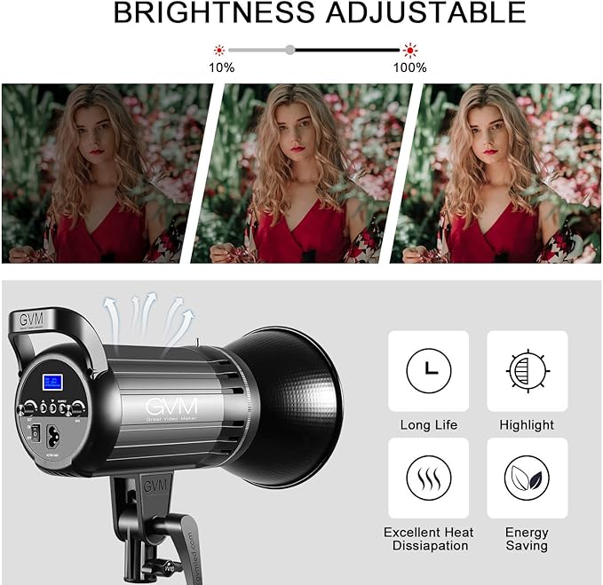 GVM Great Video Maker 100W Bi-Color LED Video Light with Bowens Mount, APP Control, Lantern Softbox, Dimmable 3200K-5600K, CRI 97+