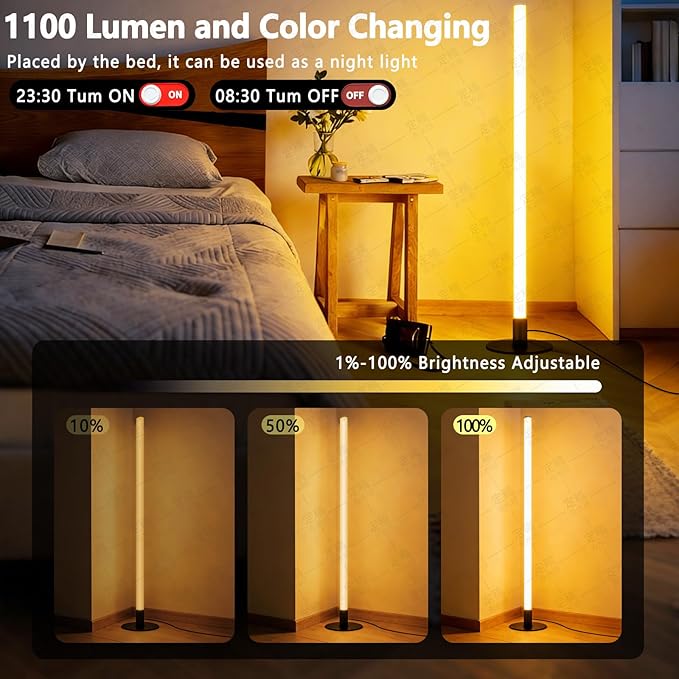 Corner Floor Lamp,RGB LED Corner Lamp, Transformable Floor Lamp with App and Remote Control,16 Million DIY Colors, Music Sync, Timer Setting for Living Rooms, Gaming Rooms, Bedrooms and Gaming Rooms