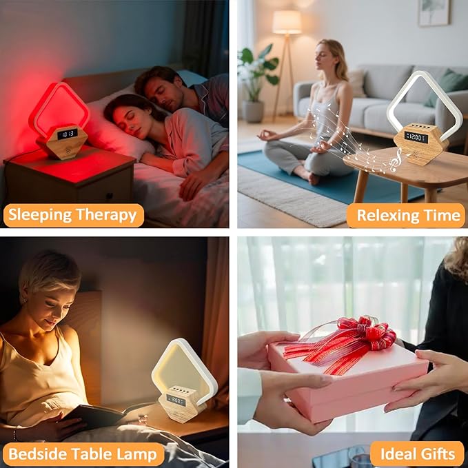 Red Light Therapy for Sleeping and Face 660nm Infrared with Sunrise Alarm Clock White Noise Machine 15 Soothing Sounds Sleep Aid 30/60/90min Timer 10 Alarm Ringtones USB C PD Phone Charger
