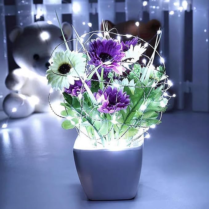 Cool White Fairy Lights Battery Operated, 3 Speed Modes, 7Ft 20 LED Mini Fairy String Lights, Waterproof Twinkle Firefly Christmas Fairy Lights for Bedroom DIY Wedding Thanksgiving Valentine's Decor