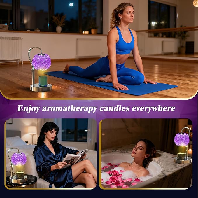 Luxury Candle Warmer Lamp with Crystal Gemstone Shade & Color-Changing Premium Base - Adjustable LED Wax Melt Warmer for Home Decor (Purple)