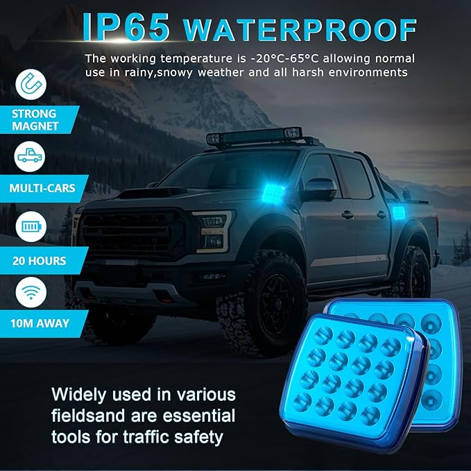 Wireless LED Road Flares for Emergency,Rechargeable Safety Flashing Lights for Vehicles,Portable Strobe Light Magnetic Emergency Strobe Light Kit for Trucks(Blue)