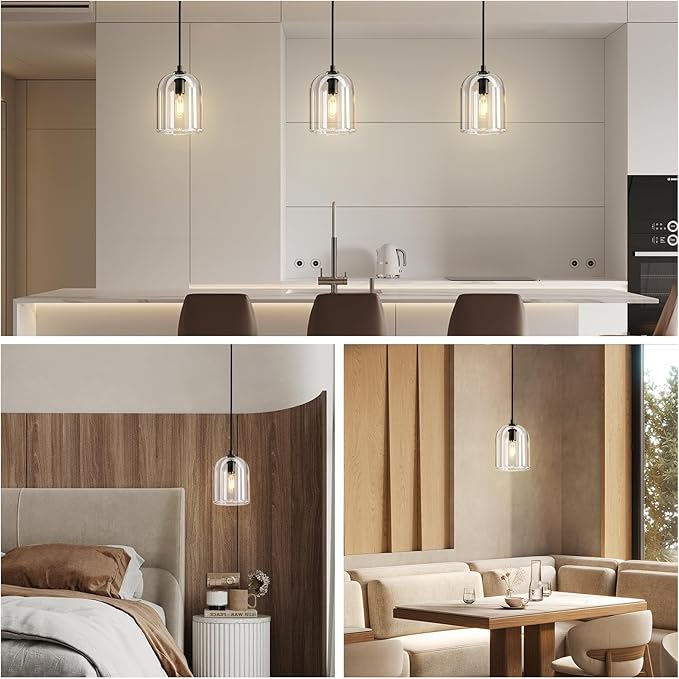Black Pendant Light Fixtures, Crystal Modern Pendant Lights, Indoor Pendant Light for Kitchen Island Dining Room Living Room Bedroom Bathroom, E12 Bulb Included