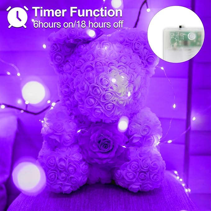YAOZHOU Halloween Christmas Decorations Purple Fairy String Lights Indoor, Battery Operated with Timer, 2Pack Total 33FT 100 Led Mini Battery Powered Mason Jar Waterproof Firefly Lights DIY Party