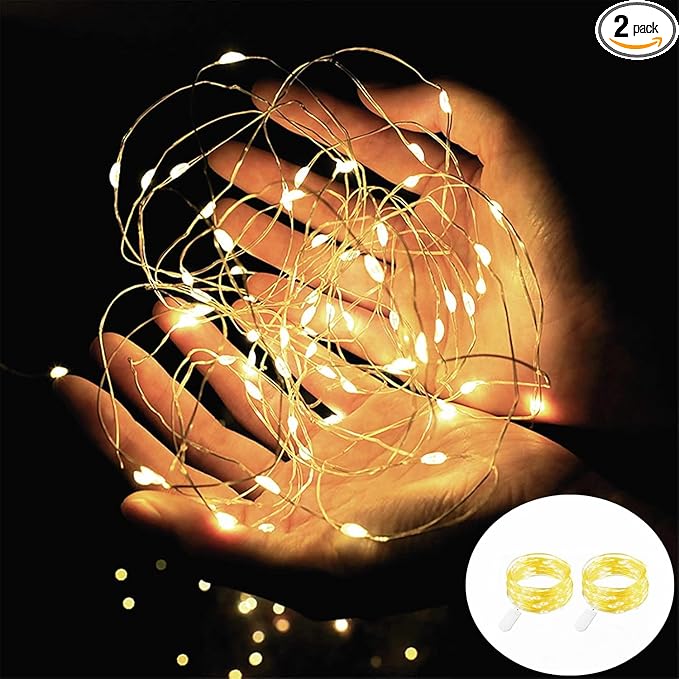 2Pack Battery Powered Fairy Led String Lights 7Ft 20 LED Twinkle Lights Home Bedroom Indoor Outdoor Halloween Diwali Christmas Party Decoration