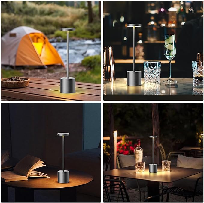 SAKRINGT Cordless Table Lamps Rechargeable,6000mAh Portable Battery Operated LED Table Light for Restaurant Outdoor 2 Pack Grey
