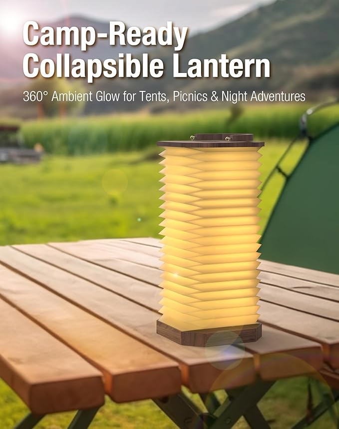 Bedside Table Lamp for Bedroom, Vertical Accordion Lamp with Handle, Warm Nightstand Light with Adjustable Height & Brightness, Study Reading Light for Living Room, College Dorm, Home, Office