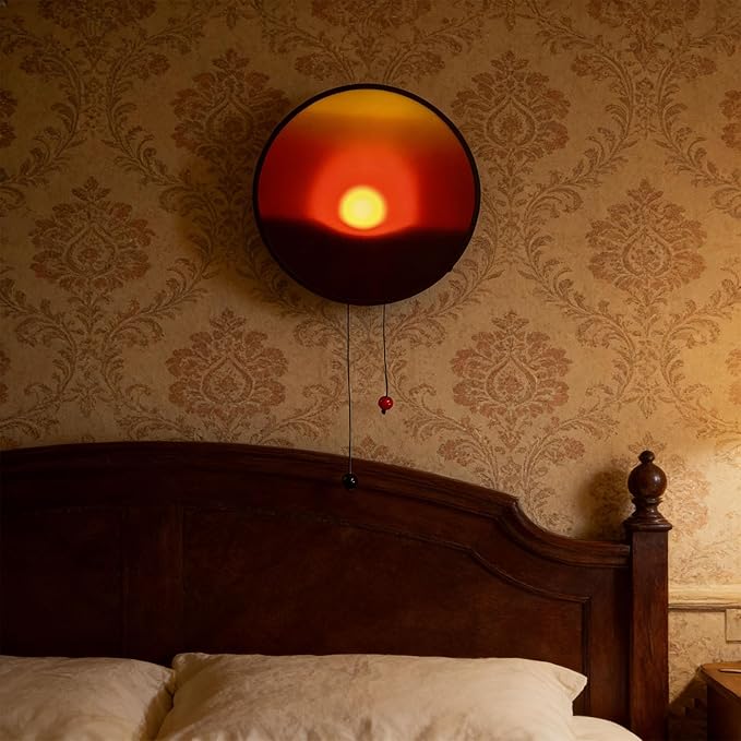 Creative Sunset Lamp Hand Pulled Night Light, Movable Sunrise to Sunset Scenery Wall Lamp, Round Sunsets Projection Lamps, Hand Pulled Wall Light That Moves with The Sun, for Room Decor