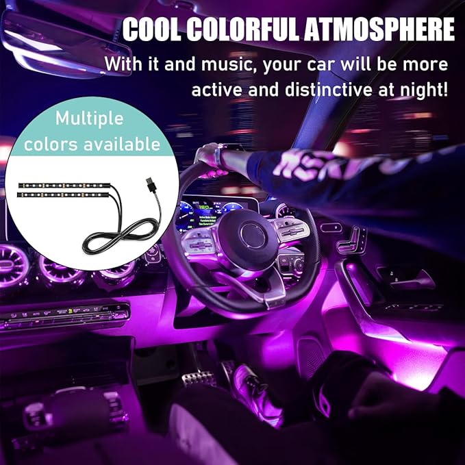 Car LED Strip Light, 24 LED Auto Interior Under Dash Atmosphere Lights with USB Port, Vehicle Decor Lamp Ambient Night Light Strip Lighting Kit, Universal Car Accessories (Purple)