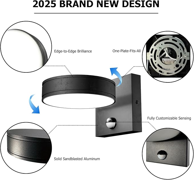 2025 NEW Motion Sensor Outdoor Lights 360° Adjustable Aluminum Outdoor Wall Sconce,1500LM LED Porch Light,Exterior Lighting fixtures Waterproof 3000K/4000K/5000K Front Porch Light for Garage Enterway