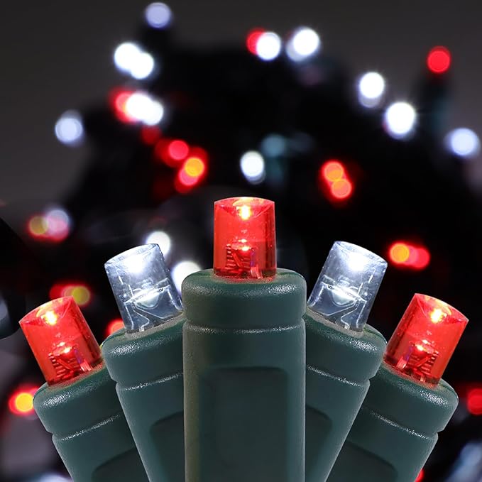 50 LED 5MM Red and Cool White Christmas Lights, 17FT Indoor/Outdoor String Light, Mini Lights for Garden, Patio, Christmas Trees - Green Wire, Commercial Grade, UL Listed
