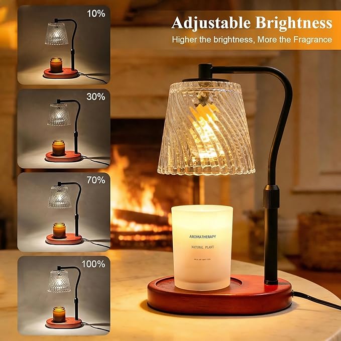 Candle Warmer Lamp with Timer Dimmable, Adjustable Wavy Clear Lamp Candle Warmer for Scented Candles, Housewarming Gift for Spring Home Decor, Women Mom Birthday Gifts with Charming Box & 2 Bulbs