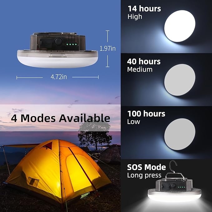 12000mAh 4000 Lumen Camping Lights Portable LED Camping Lantern Rechargeable 45W Magnetic Hanging with Battery Level Display Tent Light Outdoor Camping Flashlight Power Outage Emergency Lighting