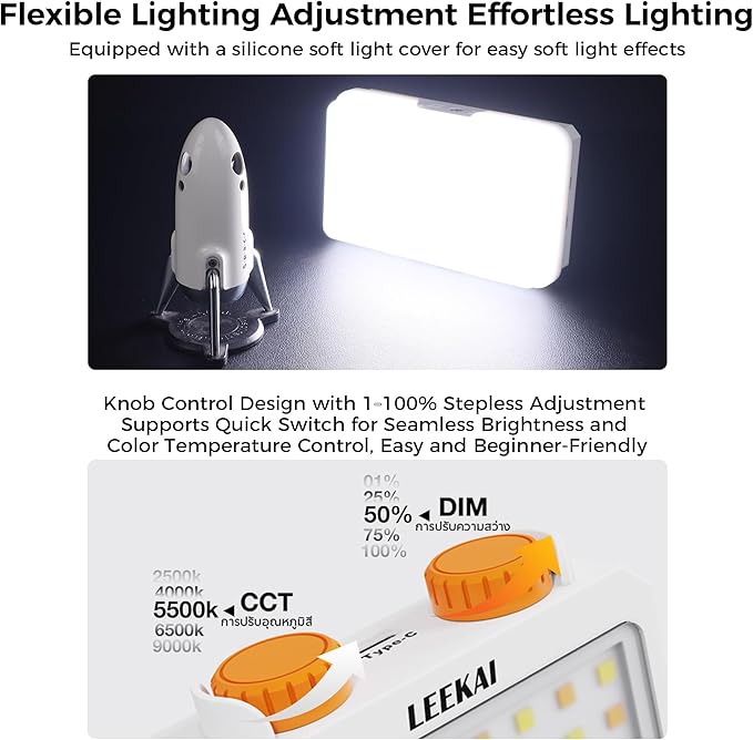Leekai P40 6400mAh Portable LED Video Light, 40W Bi-Color 120 Beads Rechargeable Camera Light with Soft Light Cover, 2500K-9000K TLCI 95+ CRI>95 Selfie Light for Vlog Filming TikTok Live & Photography