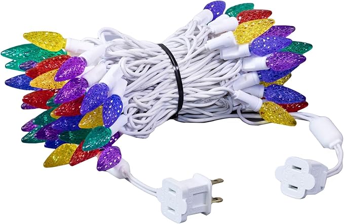 Novelty Lights 24FT 70 LED C6 Christmas String Lights, Outdoor Commercial Grade Tree Decorations, Permanent LED Lights (Rainbow)
