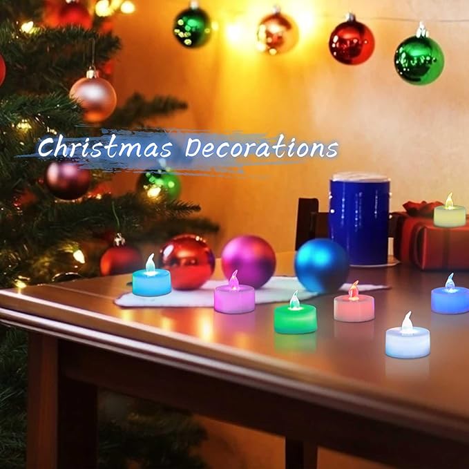 LANKER 24 Pack LED Tea Lights Candles, 7 Color Changing Flameless Tealights, Long Lasting Battery Operated Fake Candles, Decoration for Wedding, Halloween and Christmas (Multi-Color -24pcs)