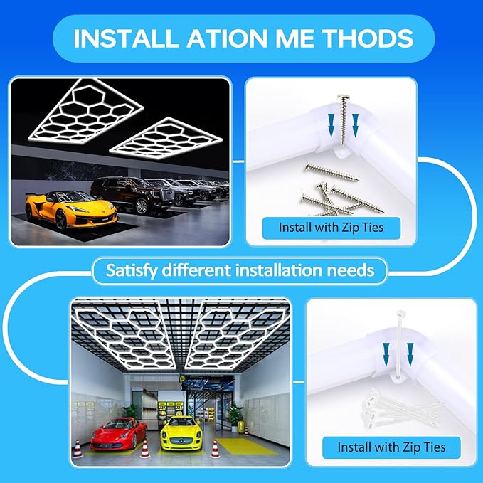 Updated Bigger Size Hexagon LED Garage Light: Ultra-Bright Hex Ceiling Lights, Hexagon led Lights for Garage Warehouse Workshop Gym Basement
