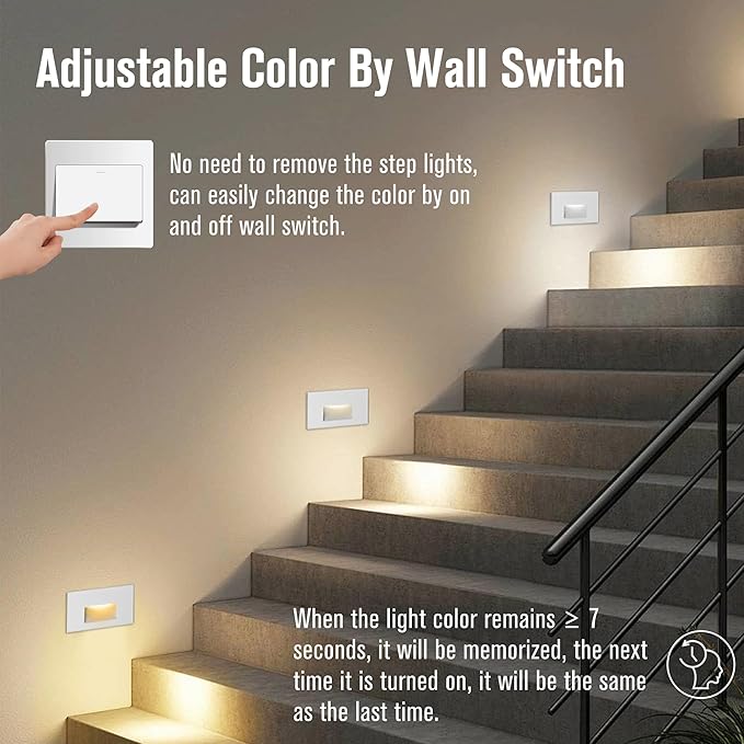 LED Step Light Outdoor Indoor Stair Lights 12V Low Voltage 3000K/4000K/5000K 3 Color Adjustable 4W, 150LM IP66 Waterproofx Horizontal White 12V Low Voltage Lights for Steps, 3-Pack