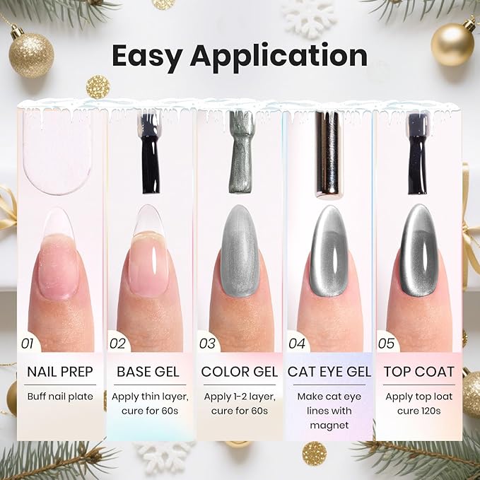 Beetles Prismatic Christmas Cat Eye Gel Nail Polish - 15ML Christmas Silver Glitter Rainbow Cat Eye Gel Polish with Magnet Soak Off UV Velvet Nail Polish Salon DIY Manicure Winter Gift for Women