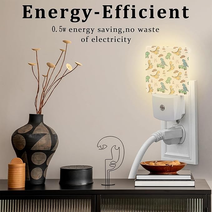 Cute Cartoon Dinosaurs Night Light for Kids, Funny Dino Car Truck Night Light Plug in with Dusk to Dawn Sensor, 0.5w Energy Saving Sleep Friendly Nightlight for Hallway Stairway Kitchen Bedroom