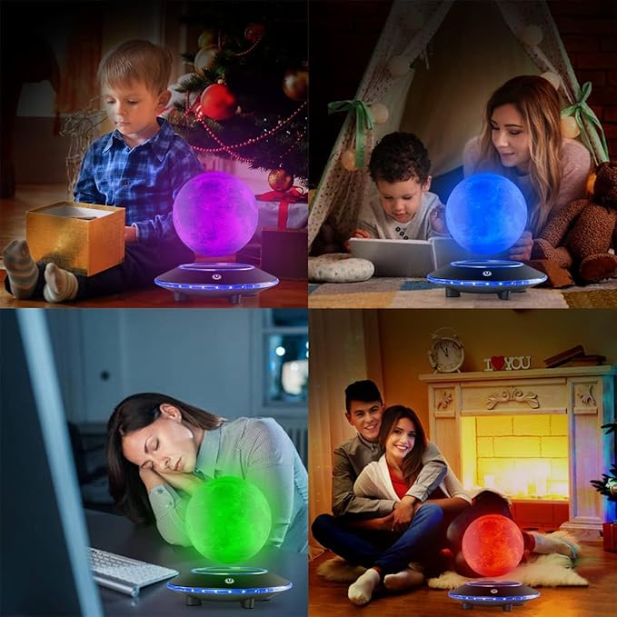 VGAzer Levitating Moon Lamp,Floating and Spinning in Air Freely 16 Colors with Gradually Changing LED Lights for Home,Office Decor,Unique Holiday Gifts,Night Light (White Moon)