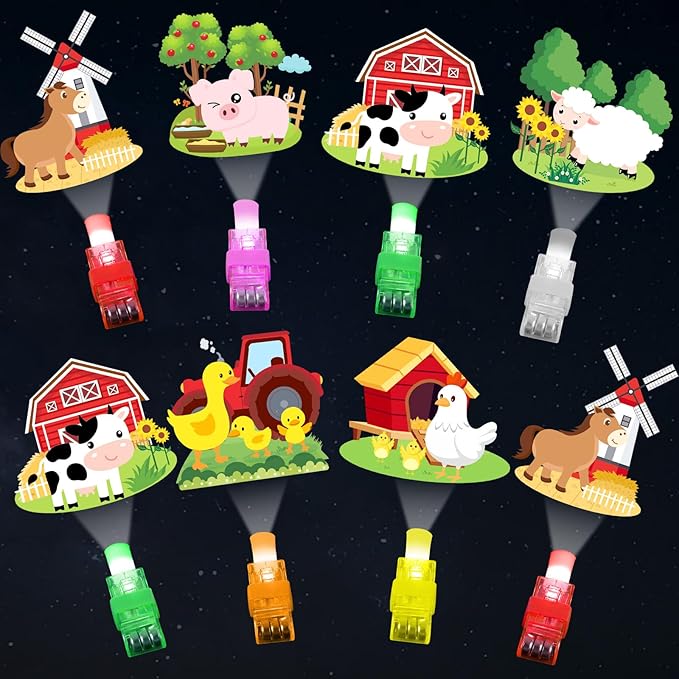 36Pcs Farm Animals Themed LED Finger Lights Farm Party Favors Glow in the Dark Light Up Finger Lights Barnyard Themed Toys Bulk for Birthday Party Favors Treasure Box Goodie Bag Stuffer Birthday Gifts