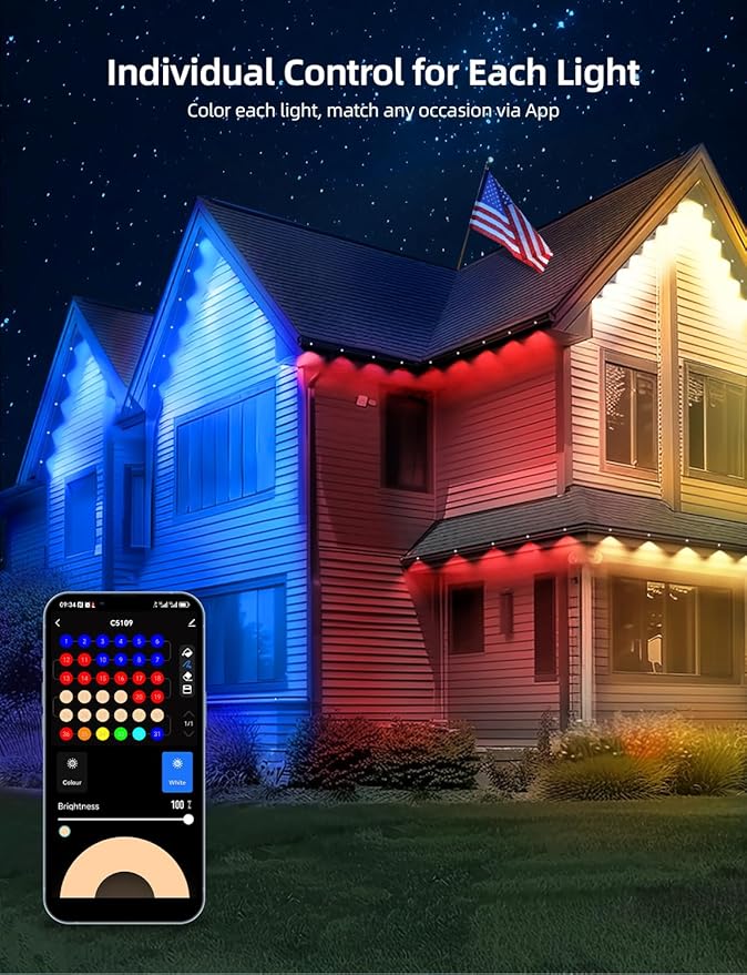 APPECK Permanent Outdoor Lights 100ft with 72 LEDs, DIY Scene Modes, Smart RGBW String Lights Waterproof, App/Remote Control for Christmas, Halloween, Alexa/Google Assistant Compatible, Black