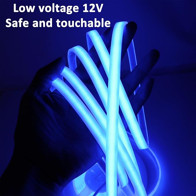 COB LED Strip Lights Waterproof IP67 Blue DC12V 16.4ft/5m 480LEDs/m 8mm Dimmable Cuttable LED Rope Lights for Outdoor Gardens Backyard DIY Decor