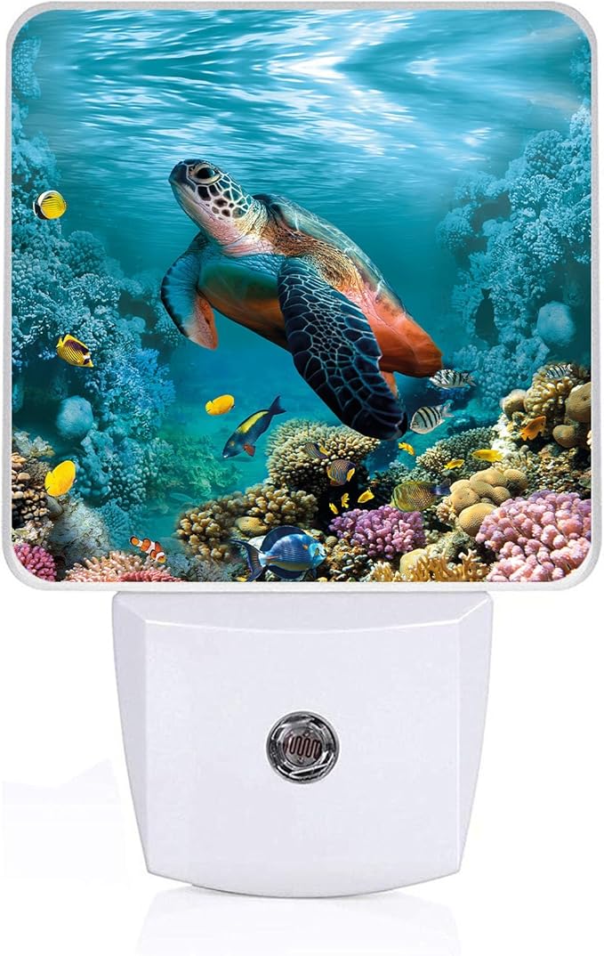 Sea Turtle Night Light, Plug-into Wall Underwater World Nightlight Lamp with Dusk to Dawn Sensor, Led Lamp 0.5W Energy Efficient for Boys Girls Adults Home Decor