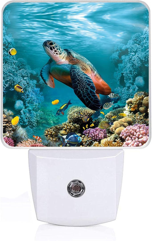 Sea Turtle Night Light, Plug-into Wall Underwater World Nightlight Lamp with Dusk to Dawn Sensor, Led Lamp 0.5W Energy Efficient for Boys Girls Adults Home Decor