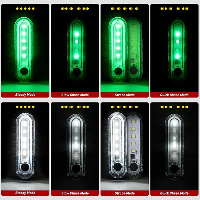 Nilight Marine Boat Navigation Light 4PCS Red Green Port Starboard White Stern Lights Four Mode Waterproof Rechargeable Warning Safety Lamp for Skeeter Yacht Pontoon Trailer Truck Bike Backpack Helmet