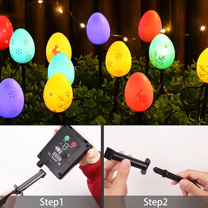 25 FT 20 Packs Easter Eggs Decor String Lights, 8 Modes Colorful Easter Solar Light Outdoor, Waterproof Stake Egg Pathway Light for Garden Patio Lawn Yard