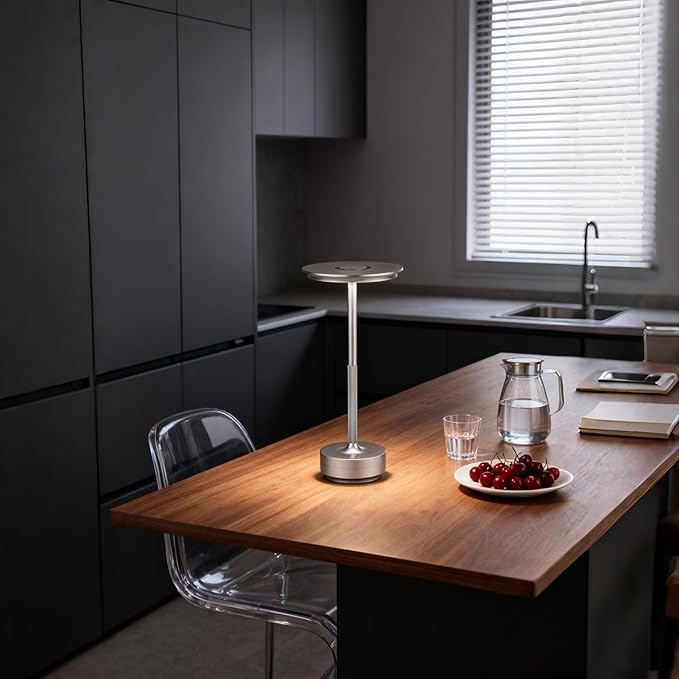 Cordless Table Lamp Rechargeable - 5000mAh Battery Operated LED Table Light with Touch Stepless Dimming - Portable Silver Metal Outdoor Lamp for Patio, Restaurant, Bedroom