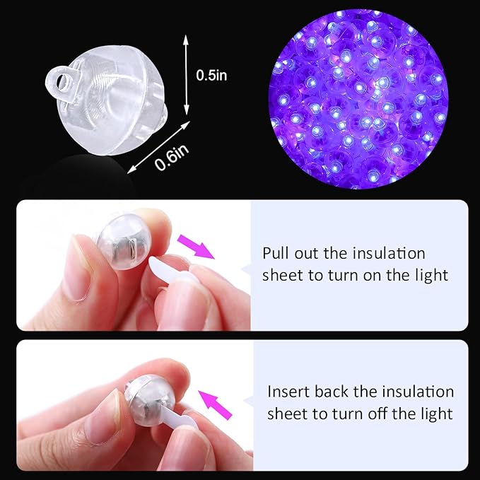 ZGWJ 50PCs Purple Balloon Lights Mini, Battery Powered, Long Standby Time Waterproof Tiny Led Round Light for Paper Lantern Balloon Party Easter Eggs Wedding Christmas Halloween Decorations﻿