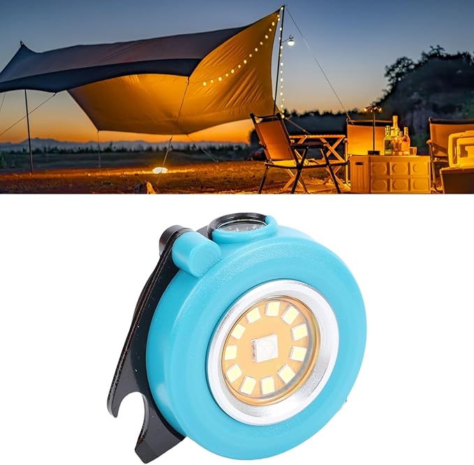 SUNGOOYUE Keychain Work Light, Aluminum Alloy Rechargeable Round Mini Pocket RGB Flashlight with Bottle Opener Rotatable Back Clamp for Emergency (Blue)