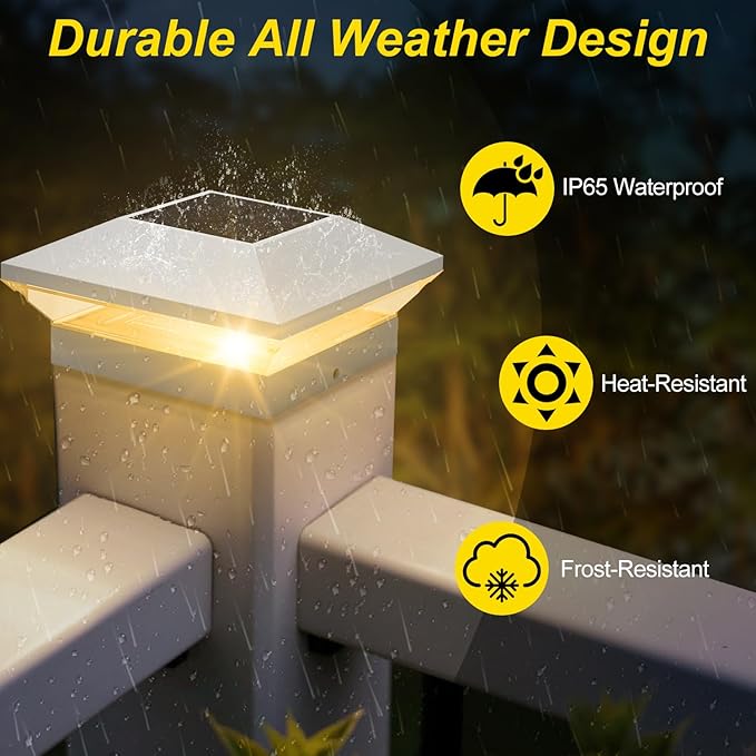 T-SUN Solar Post Cap Lights Outdoor 2 Pack, 2 Modes LED Fence Post Solar Lights Fit for 4x4 5x5 6x6 Vinyl/Wooden Posts, Waterproof Deck Post Lights Solar Powered for Garden Patio Gate Porch